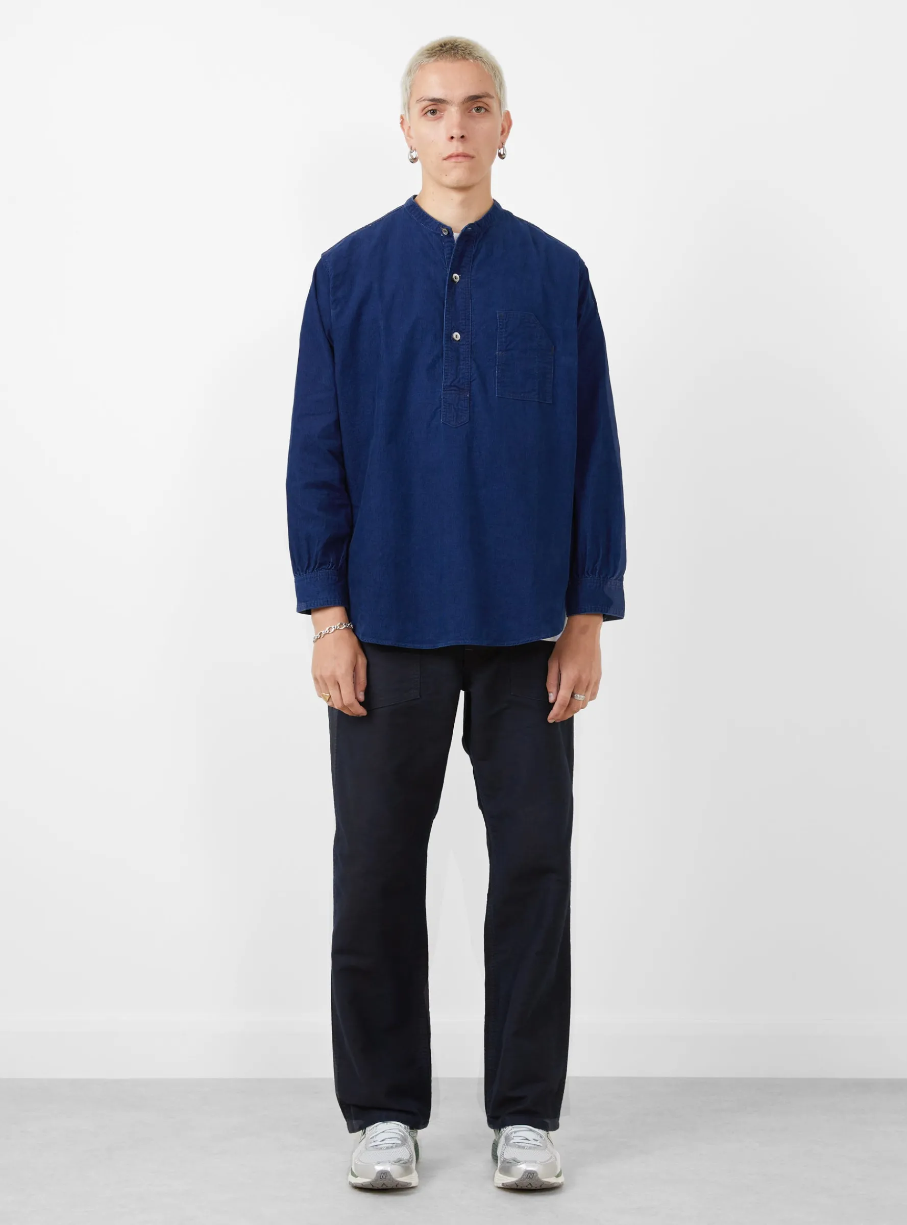 Band Collar Shirt Cotton Corduroy Indigo<Post O'Alls Outlet