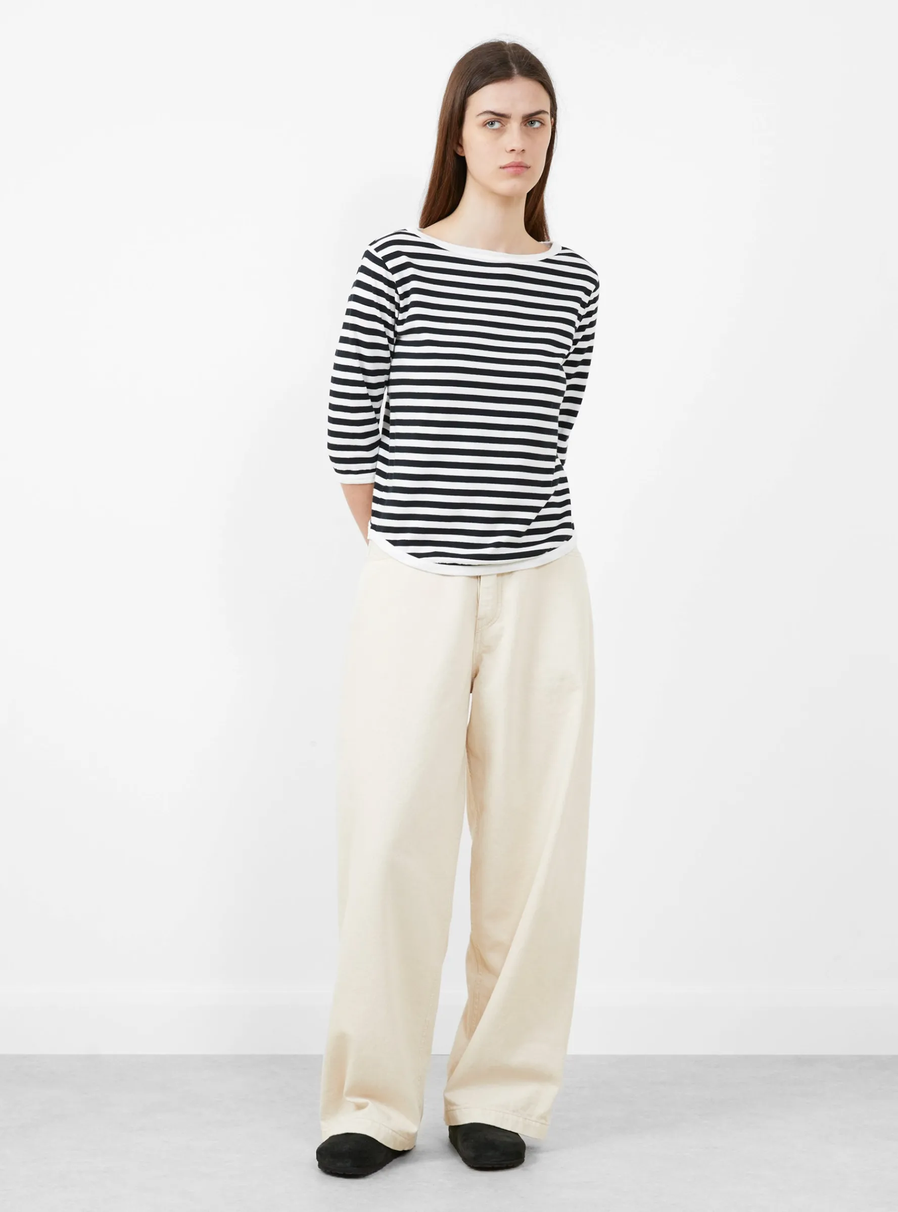 Broad Rib Boat Neck T-Shirt Black and White<BEAMS BOY Fashion