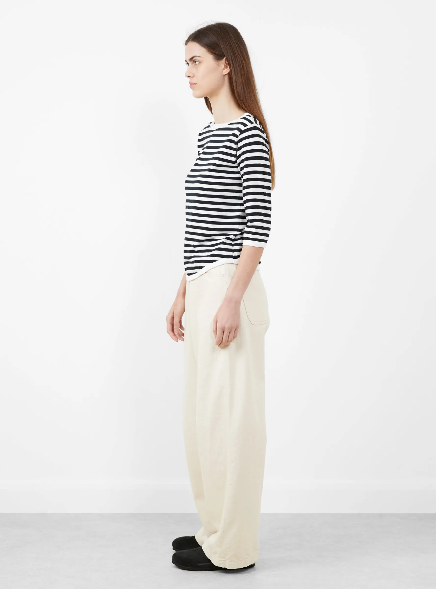 Broad Rib Boat Neck T-Shirt Black and White<BEAMS BOY Fashion