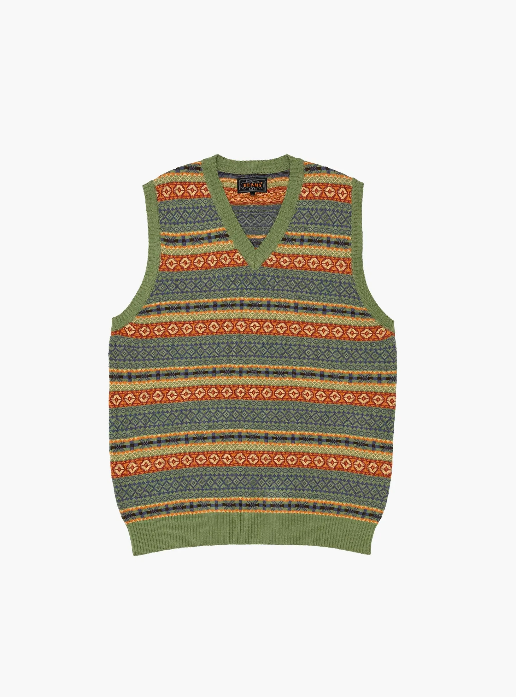 Cotton/Linen Vest Fair Isle Pattern<Beams Plus Hot