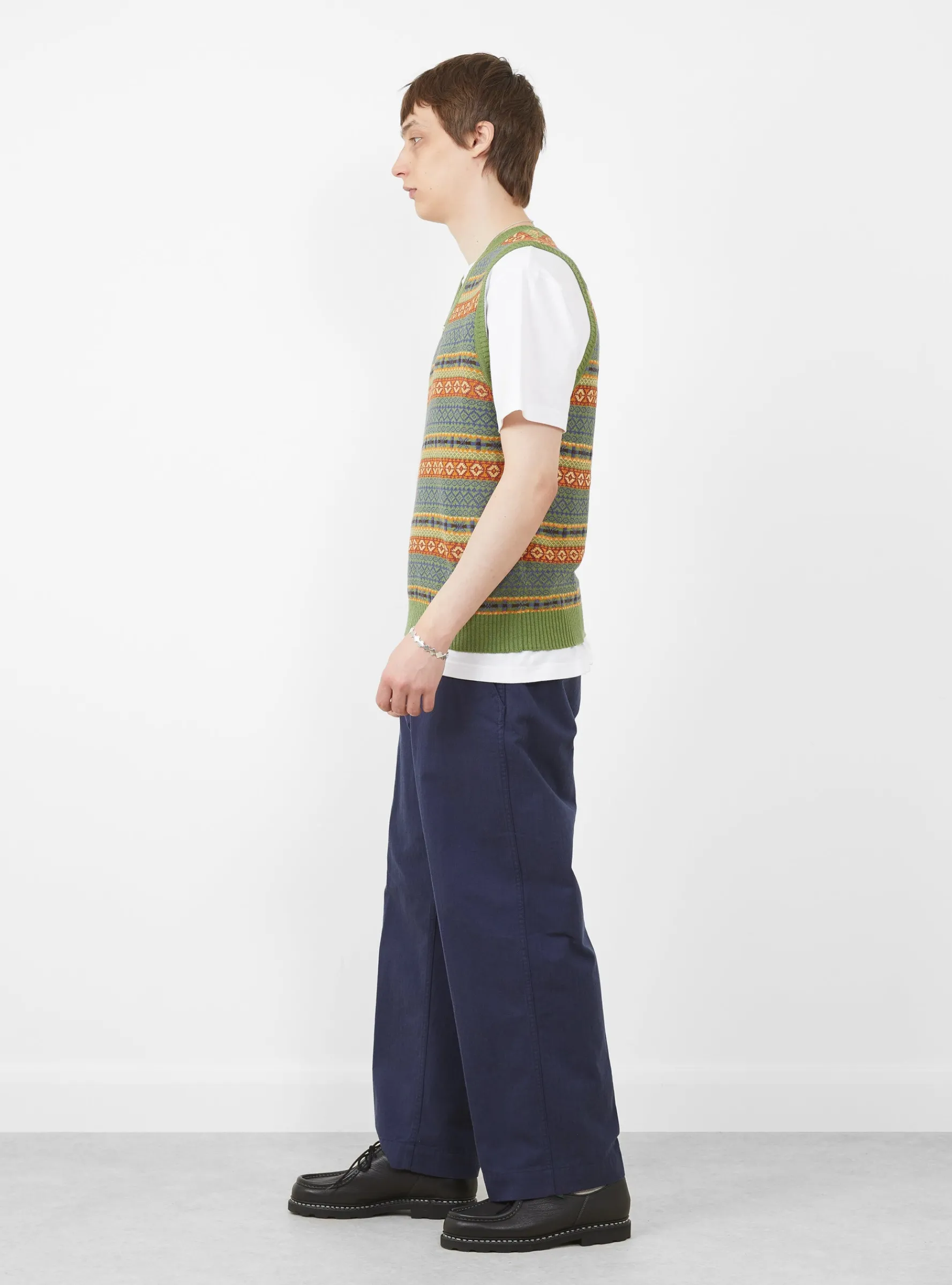 Cotton/Linen Vest Fair Isle Pattern<Beams Plus Hot