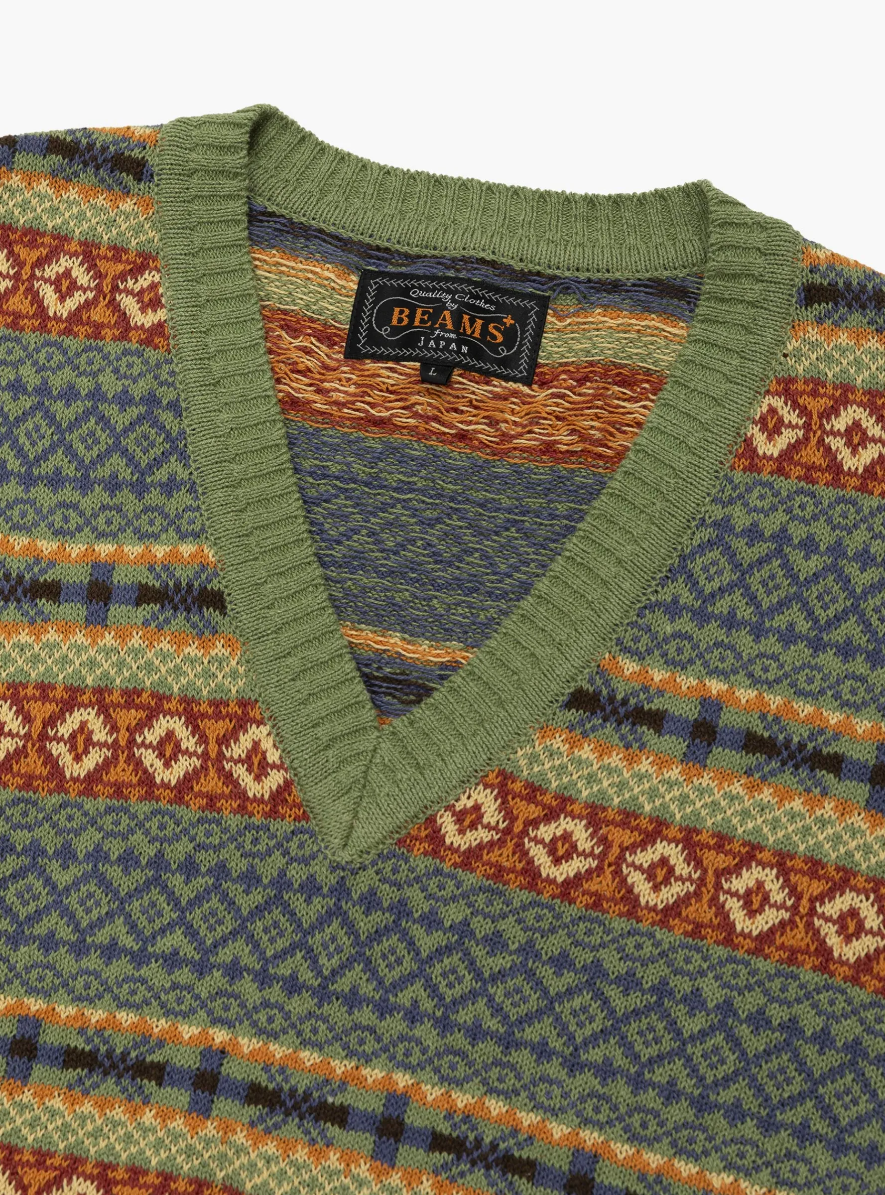 Cotton/Linen Vest Fair Isle Pattern<Beams Plus Hot