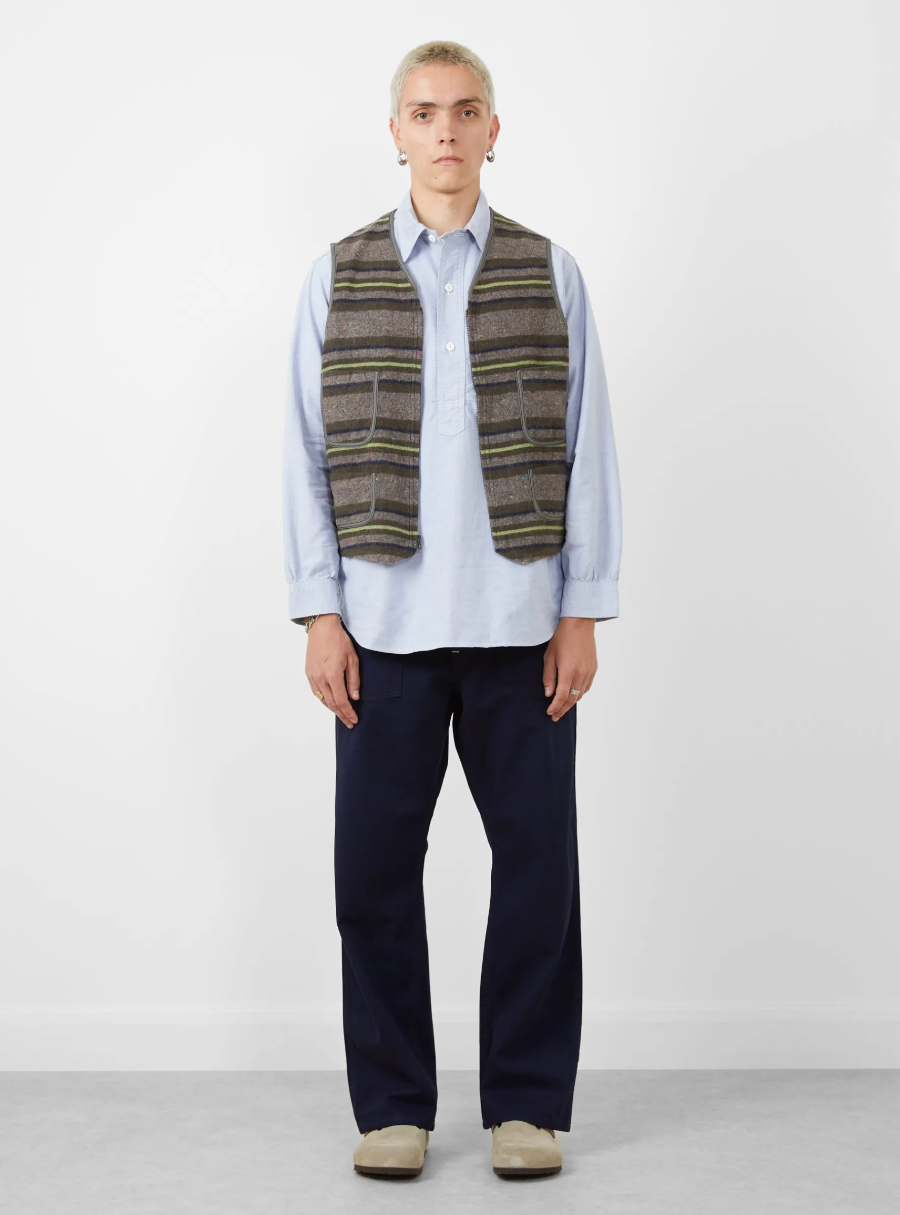 Fleece Vest Trashed Wool Green Stripe<Post O'Alls Hot