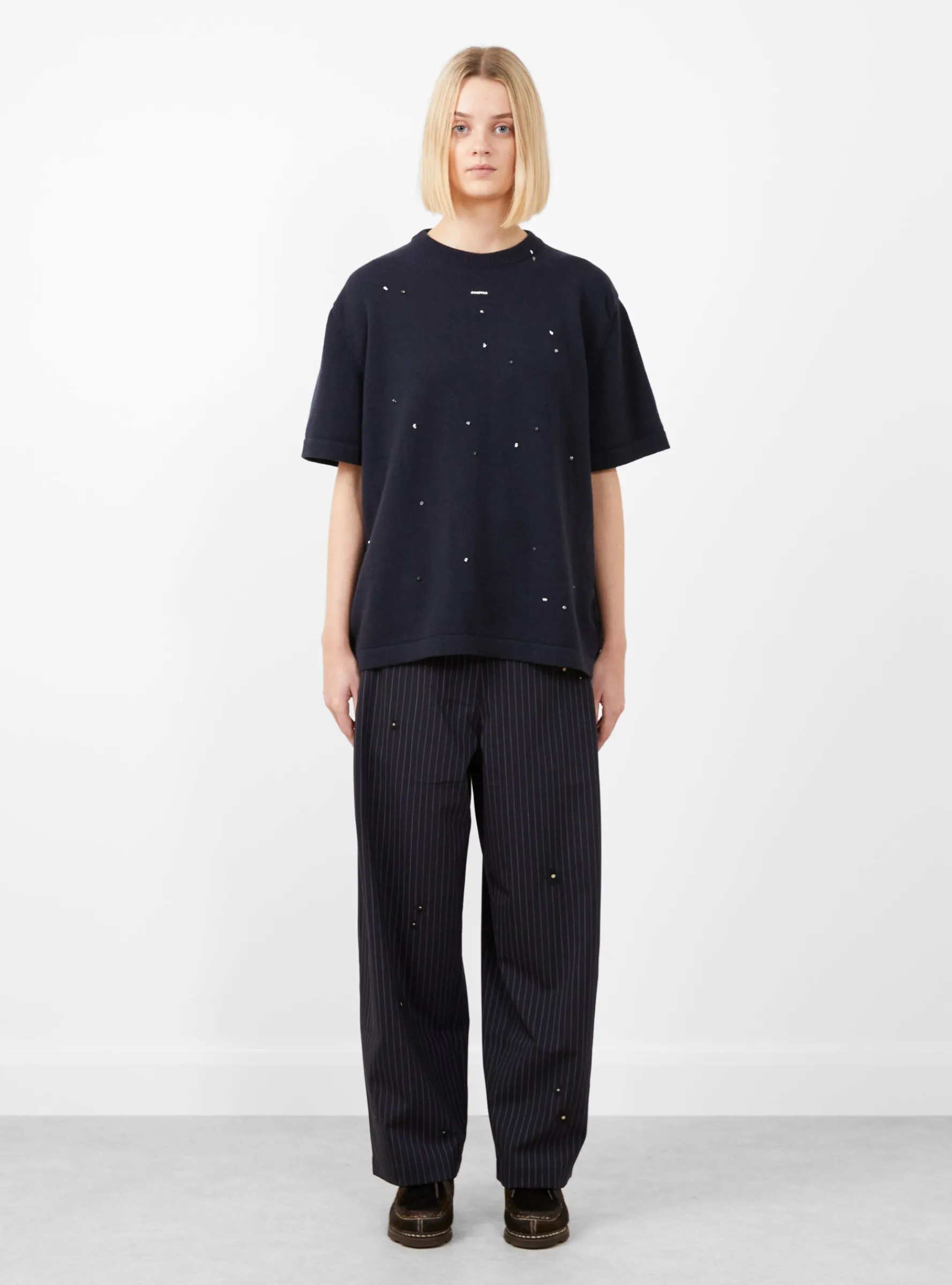 Merino Wool Beaded T-Shirt Navy<Cordera Discount