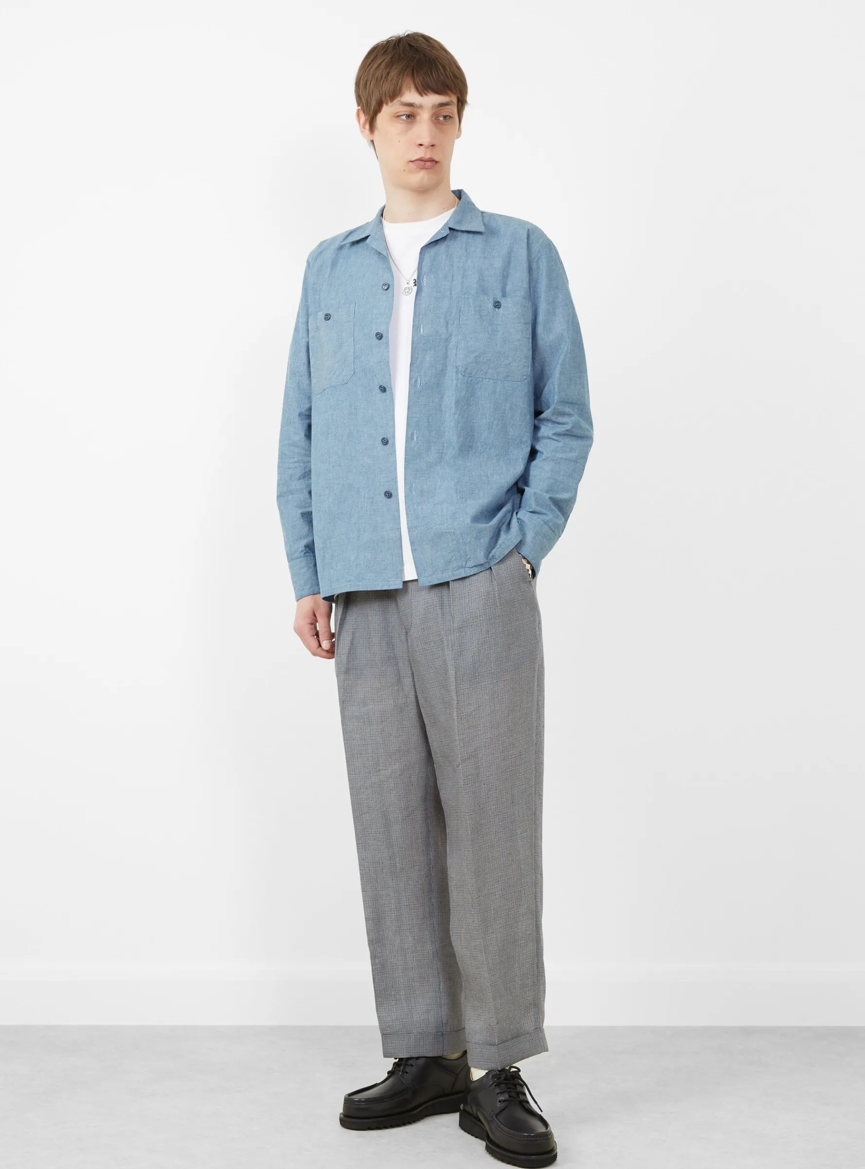 MIL Open Collar Chambray Shirt Sax<Beams Plus Online