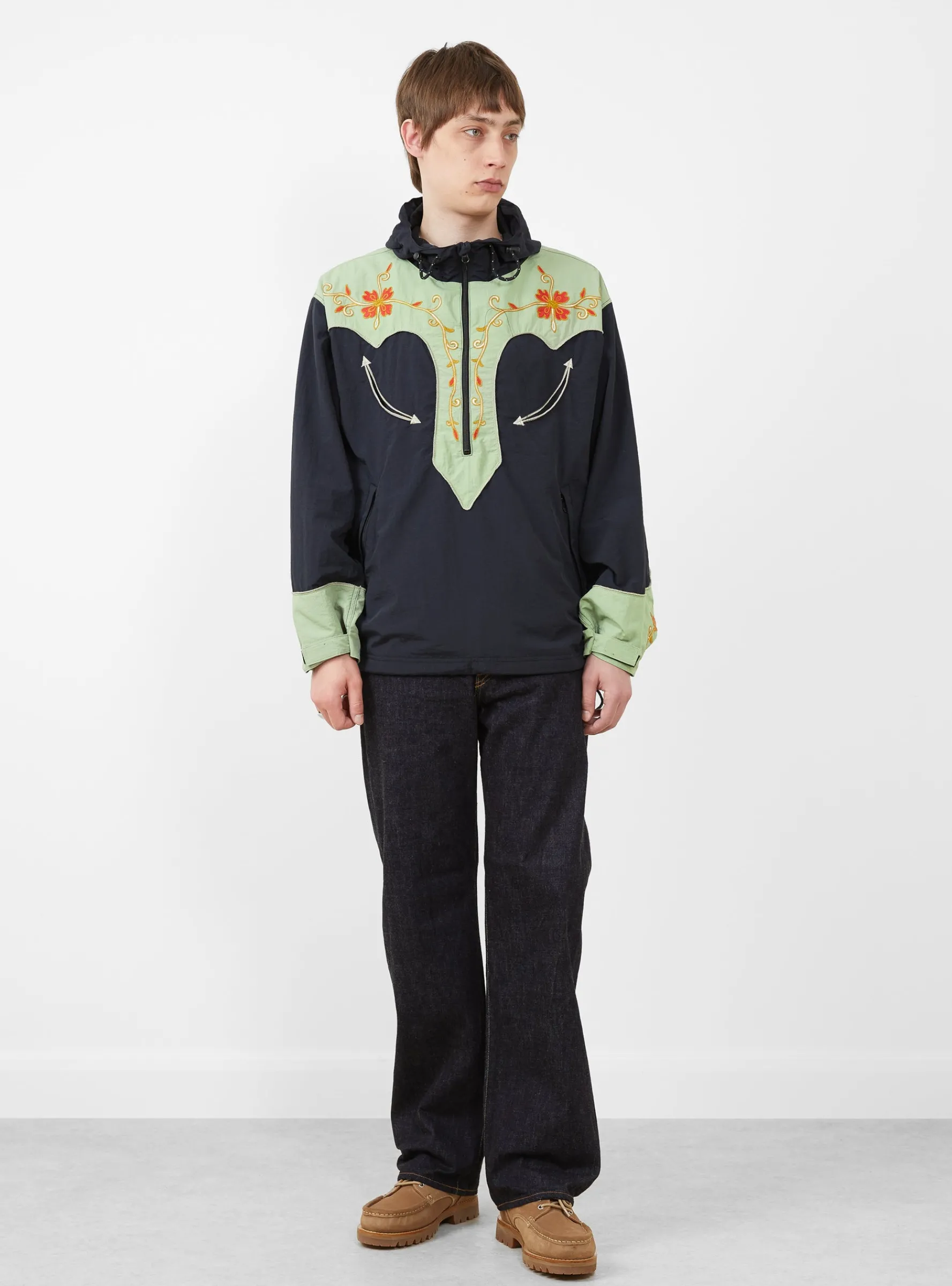 Nylon Taffeta 2TONES Tennessee Cactus Flower Parka Black and Mint<Kapital Fashion