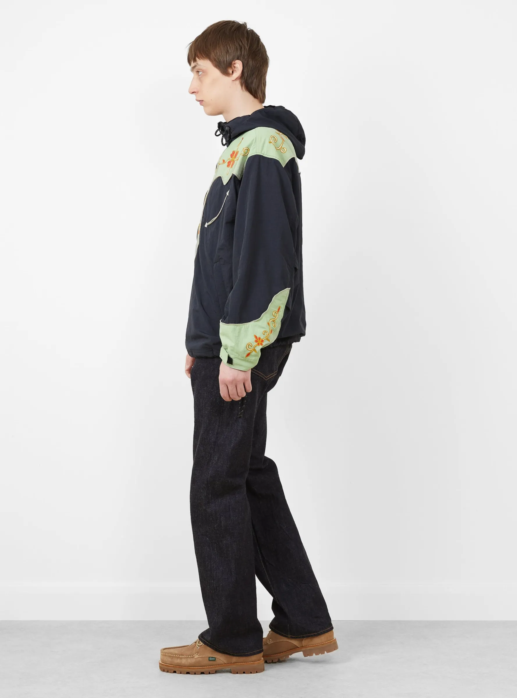 Nylon Taffeta 2TONES Tennessee Cactus Flower Parka Black and Mint<Kapital Fashion