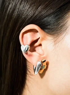 Small Heart Silver Hoop Earrings<Annika Inez New