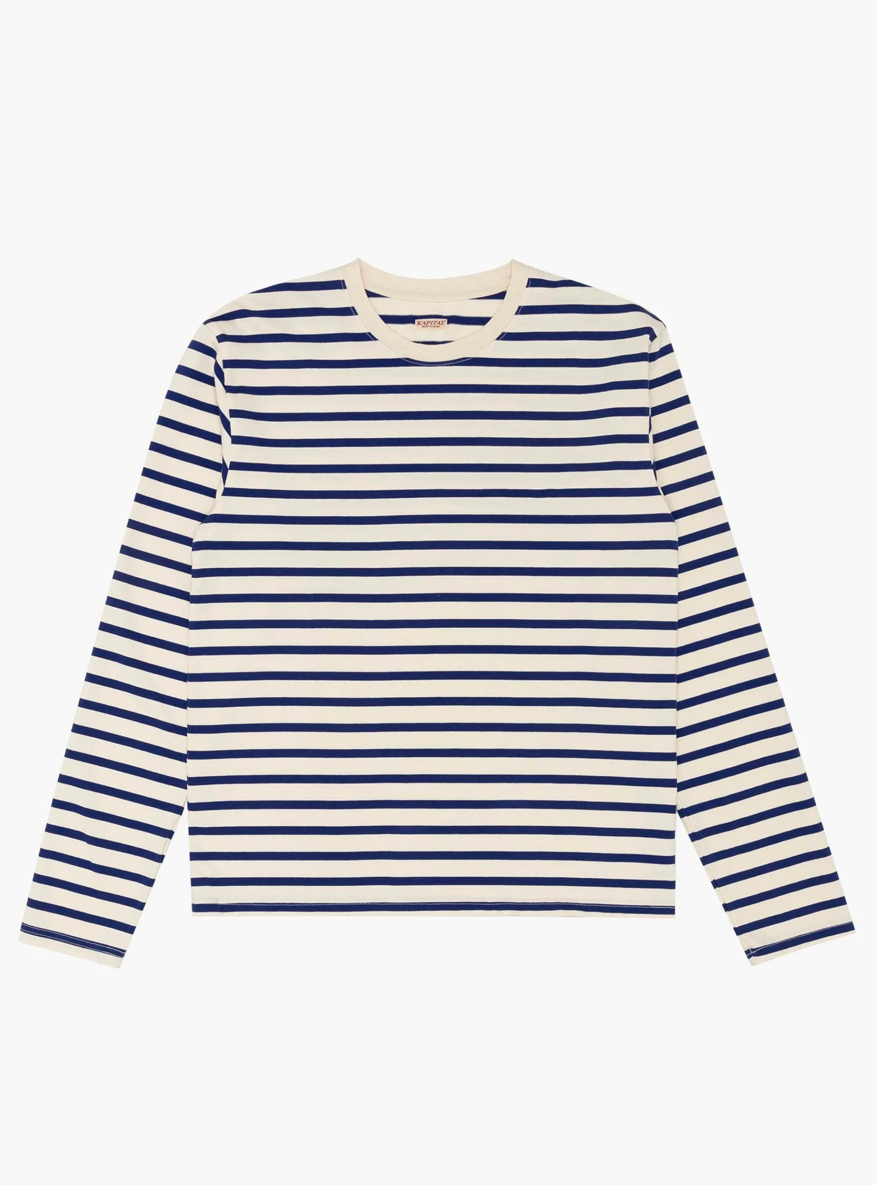 Stripe Jersey Crew T-Shirt Profile Rainbowy Patch Ecru and Blue<Kapital Online