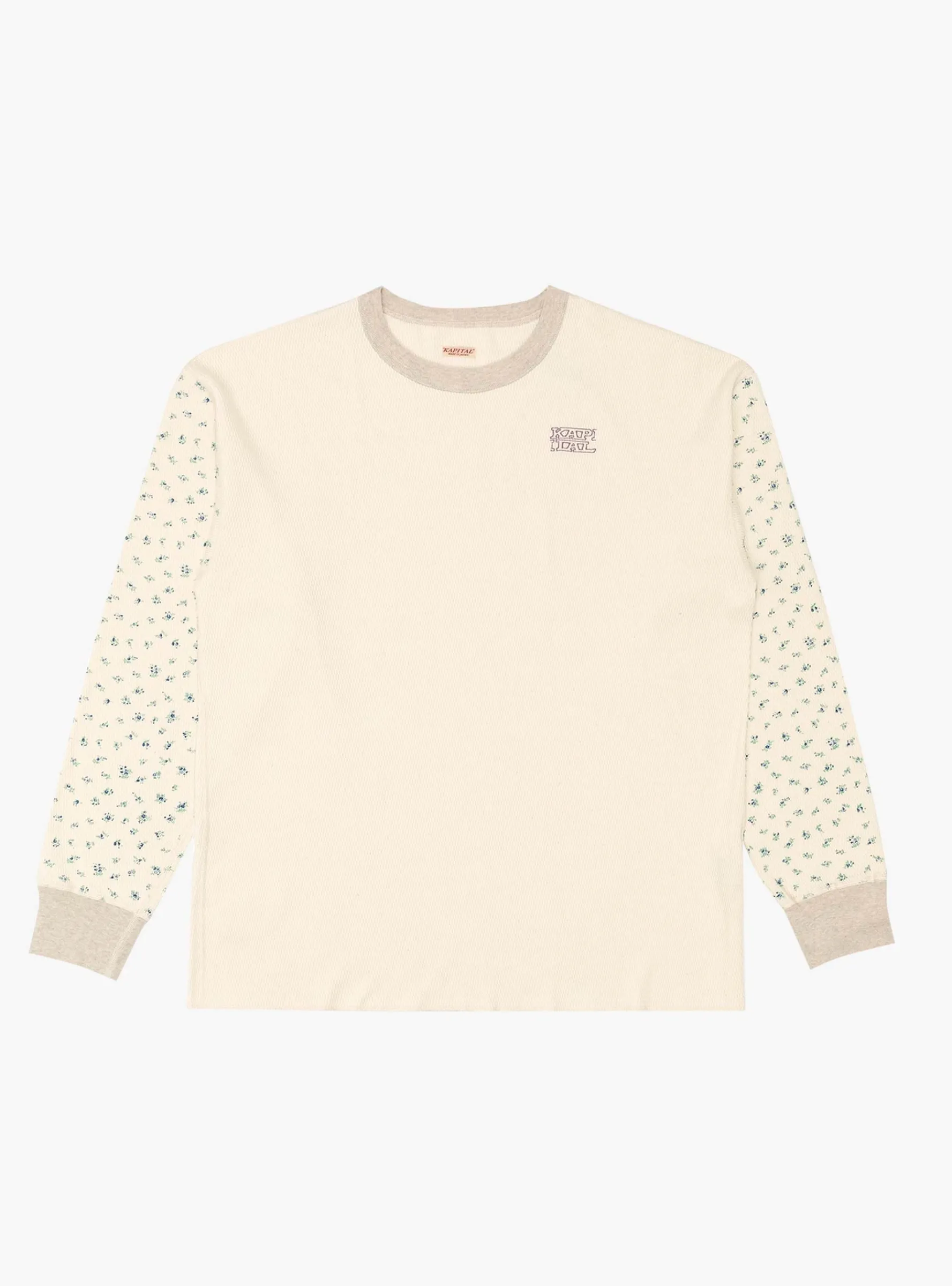 Waffle Jersey Calico Print 2TONES Long Sleeve T-Shirt Blue<Kapital Sale