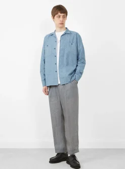 MIL Open Collar Chambray Shirt Sax<Beams Plus Online